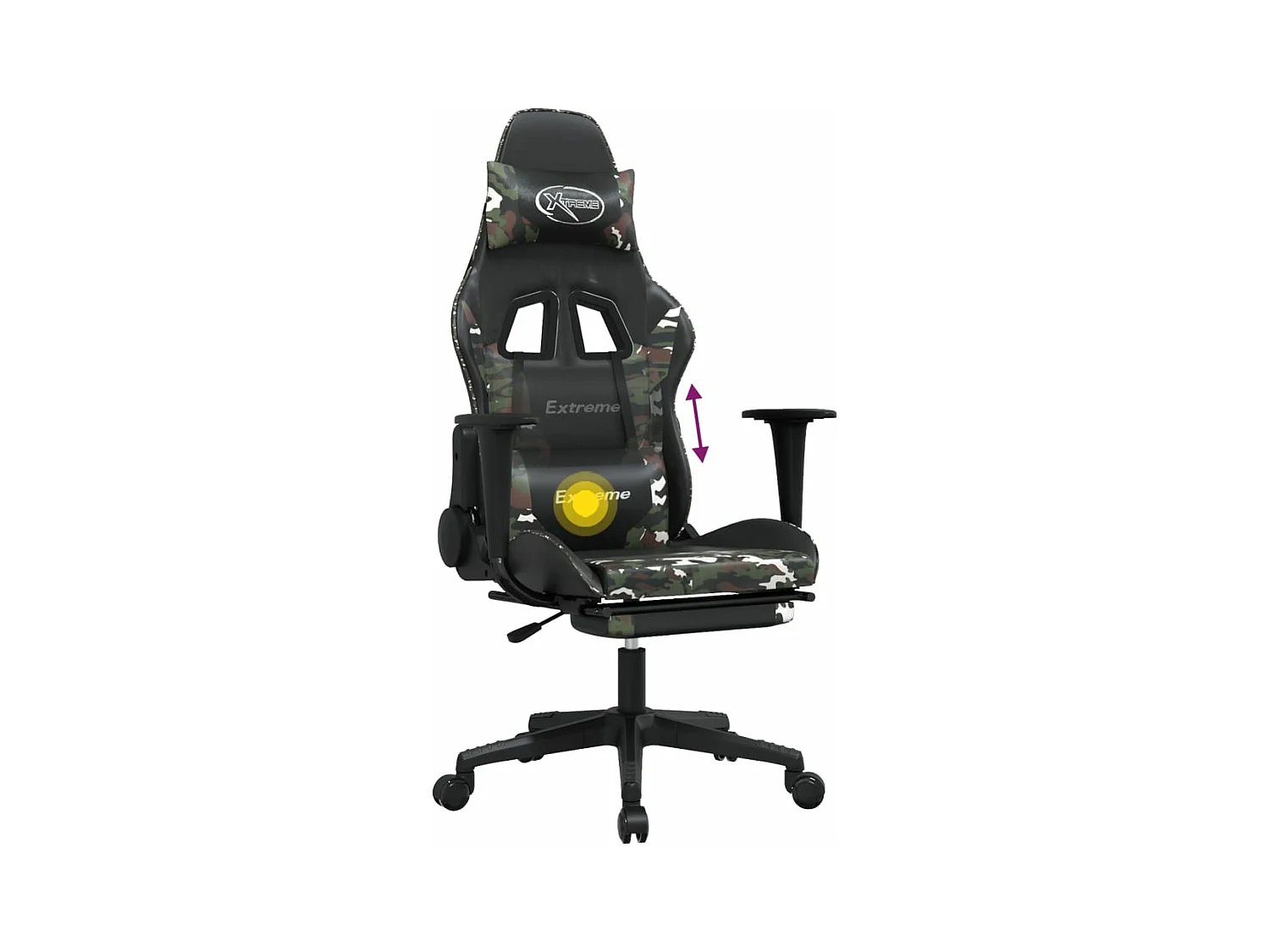 Fußstützen-Massage-Gaming-Stuhl, schwarzes Camouflage-Kunstleder