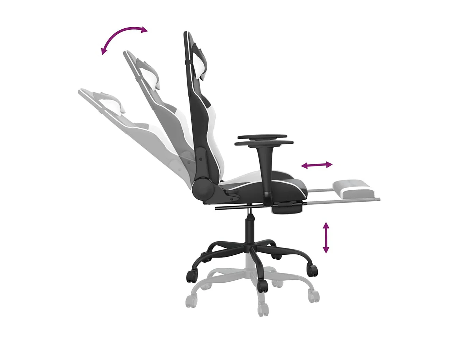 Chaise de jeu avec repose-pied Noir et blanc Similicuir