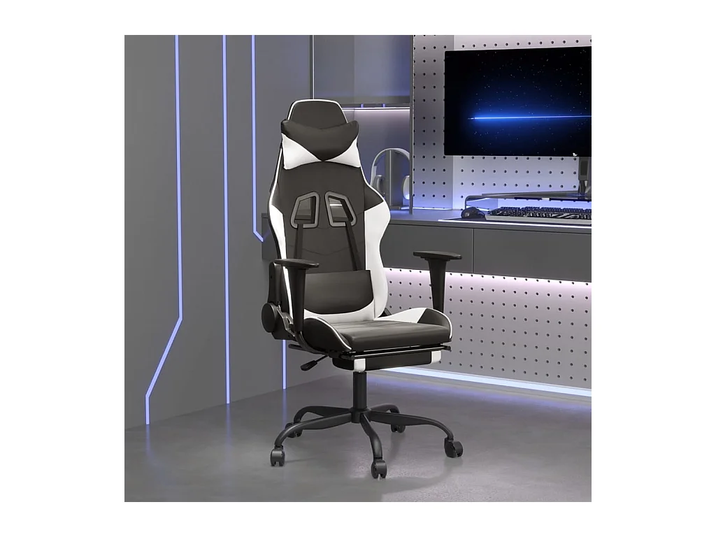 Chaise de jeu avec repose-pied Noir et blanc Similicuir