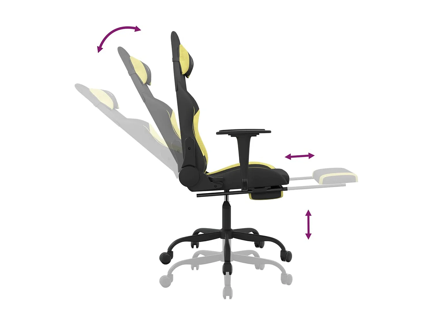 Cadeira gamer com apoio para pés preta e verde claro