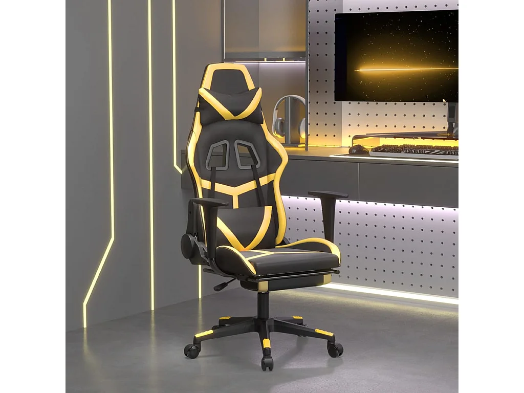 Sedia da gaming con poggiapiedi Ecopelle nera e oro
