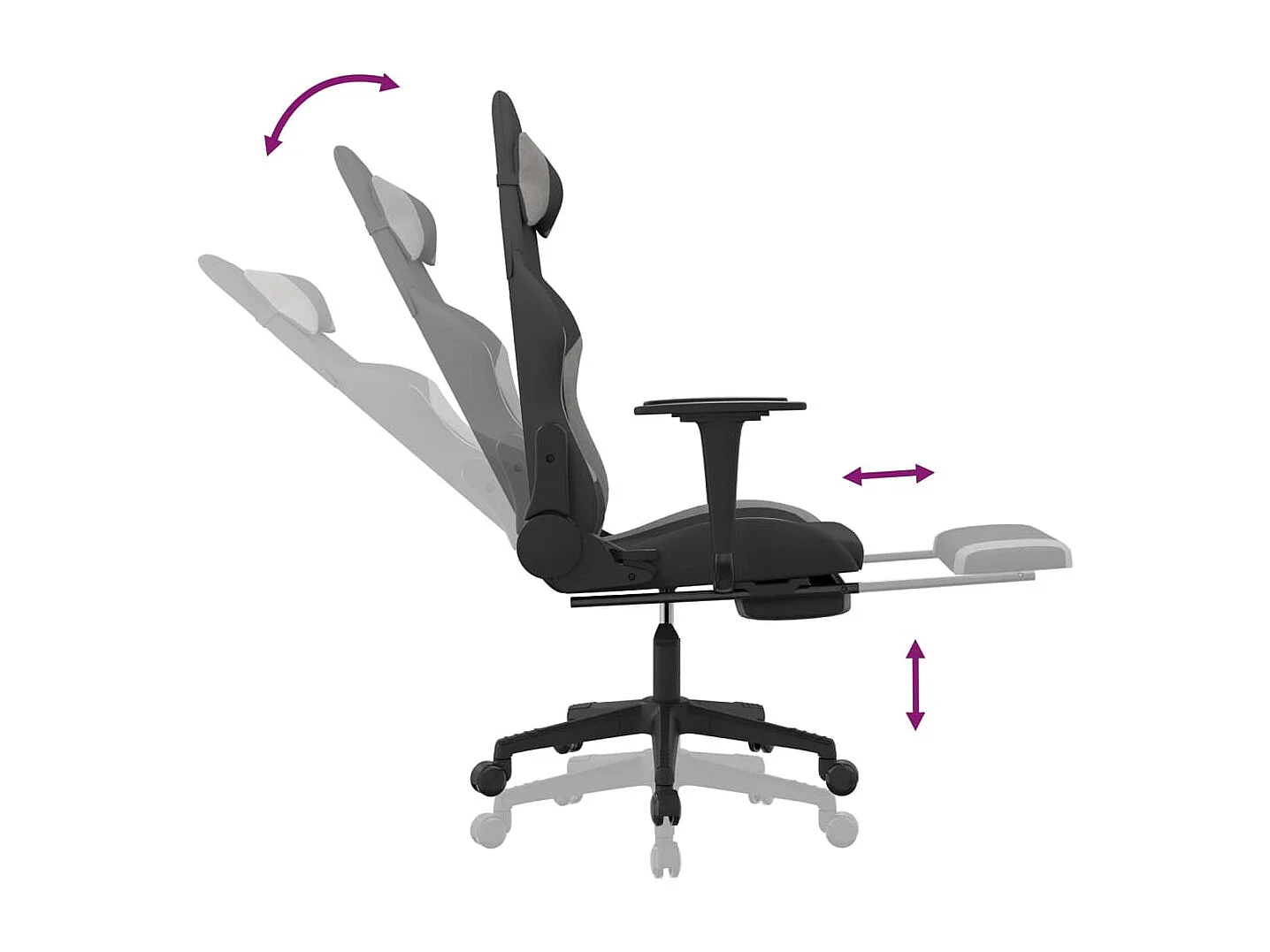 Chaise de jeu avec repose-pied Noir et gris clair Tissu