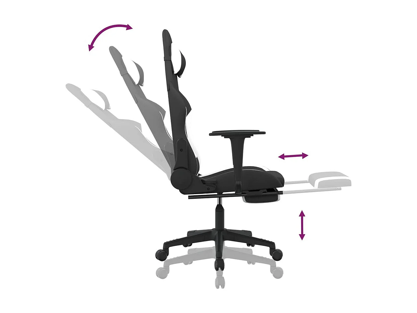 Chaise de jeu avec repose-pied Noir et blanc Tissu