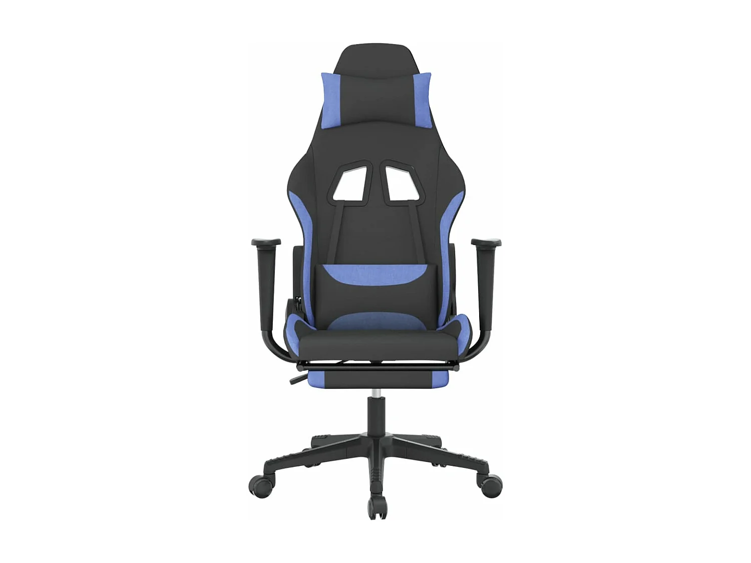 Massage-Gaming-Stuhl mit Fußstütze aus schwarzem und blauem Stoff
