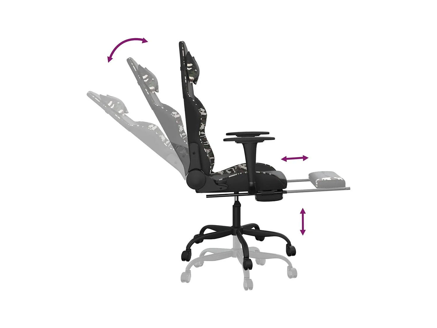 Chaise de jeu avec repose-pied Noir et camouflage Similicuir