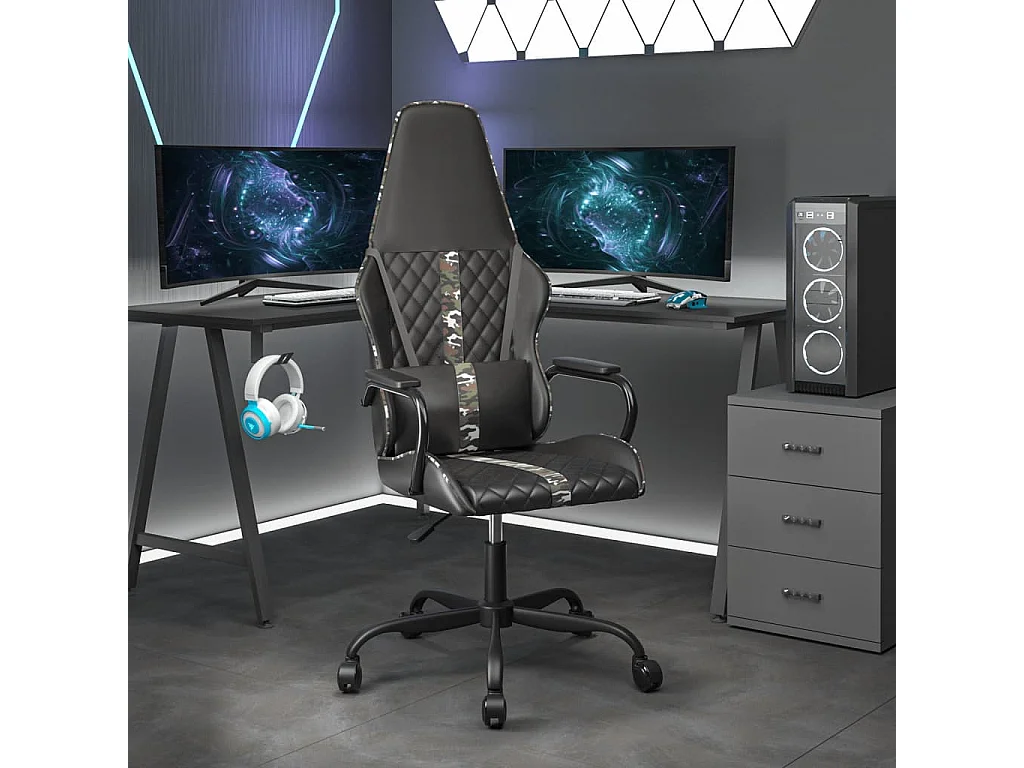 Chaise de jeu de massage camouflage et noir similicuir