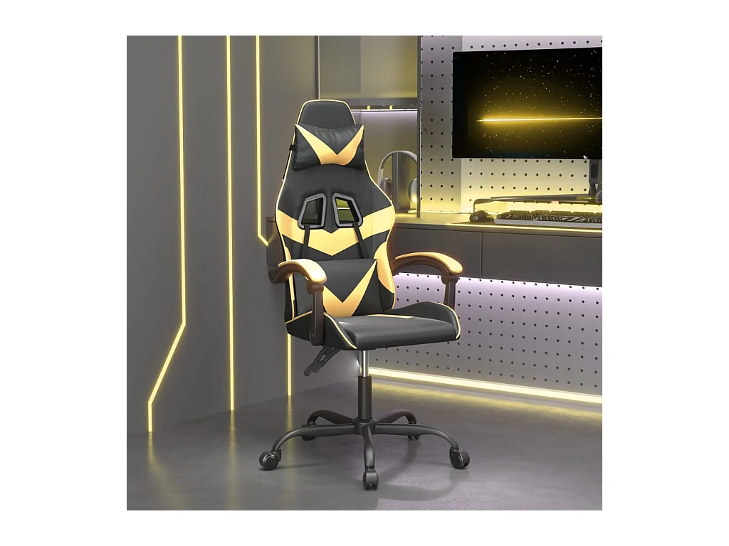 Chaise de jeu pivotante Noir et doré Similicuir