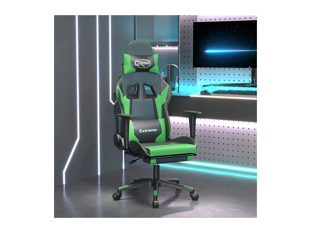 Chaise de jeu avec repose-pied Noir et vert Similicuir