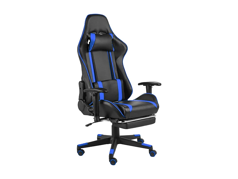 Sedia da gaming girevole con poggiapiedi PVC Blu