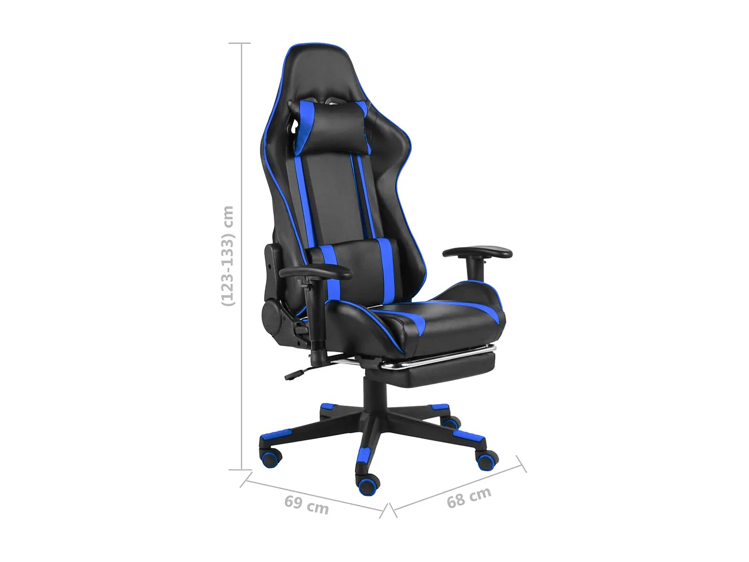 Cadeira giratória para jogos com apoio para pés PVC azul