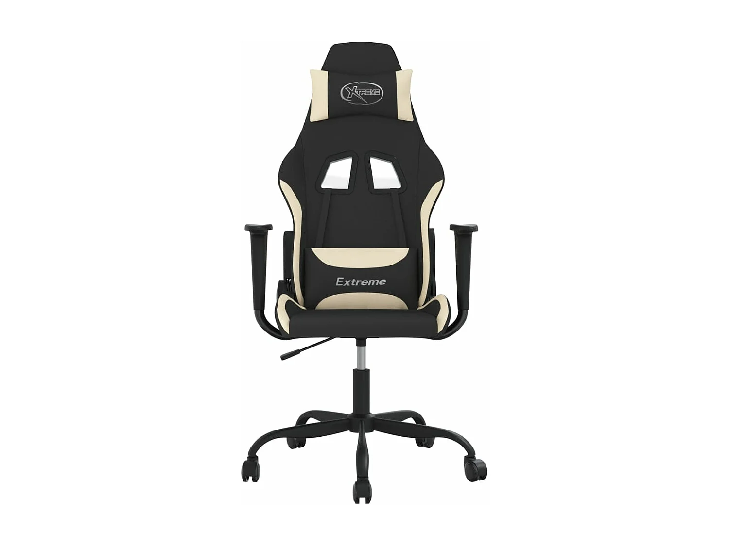 Gaming-Stuhl mit Fußstütze aus schwarzem und cremefarbenem Stoff