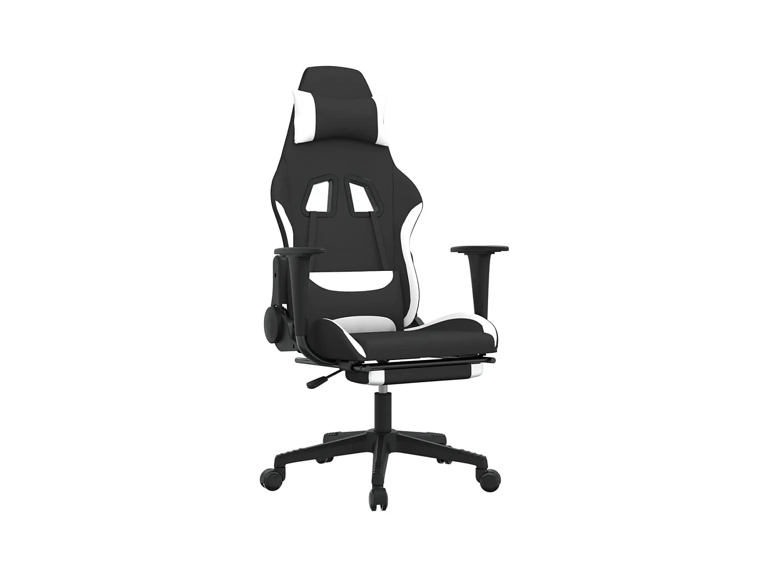 Massage-Gaming-Stuhl mit Fußstütze aus schwarzem und weißem Stoff