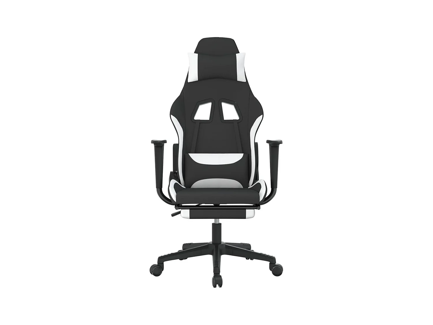 Massage-Gaming-Stuhl mit Fußstütze aus schwarzem und weißem Stoff