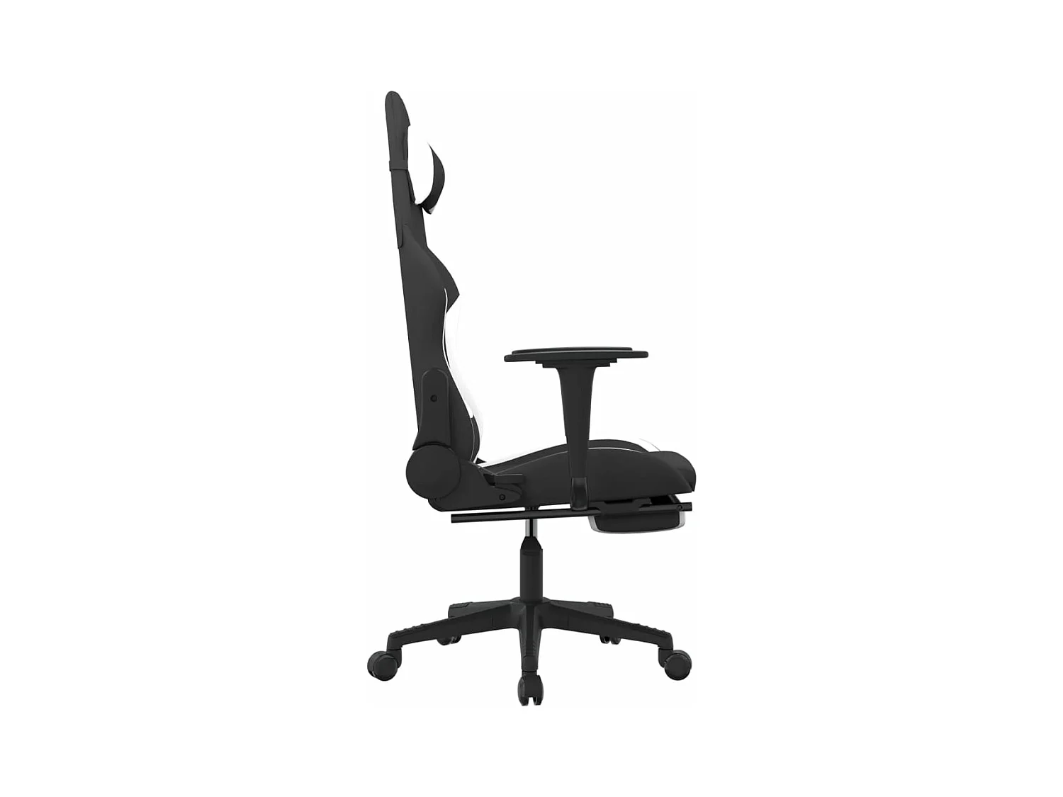 Massage-Gaming-Stuhl mit Fußstütze aus schwarzem und weißem Stoff