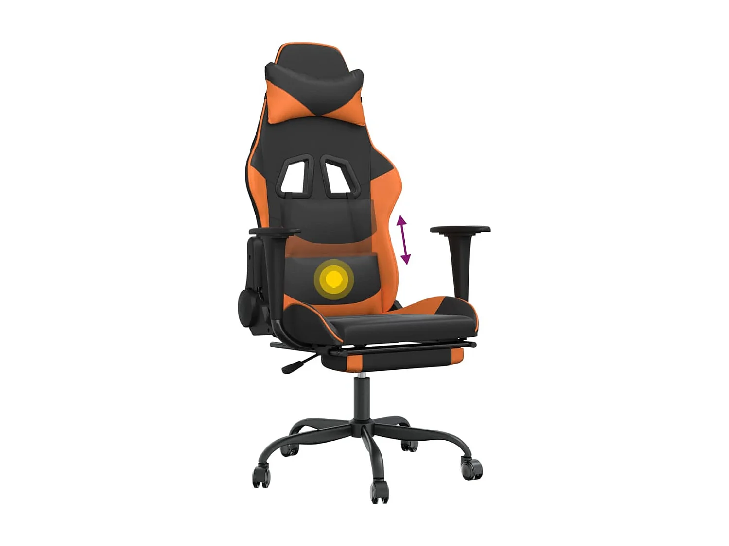 Massage-Gaming-Stuhl und Fußstütze, Kunstleder in Schwarz und Orange