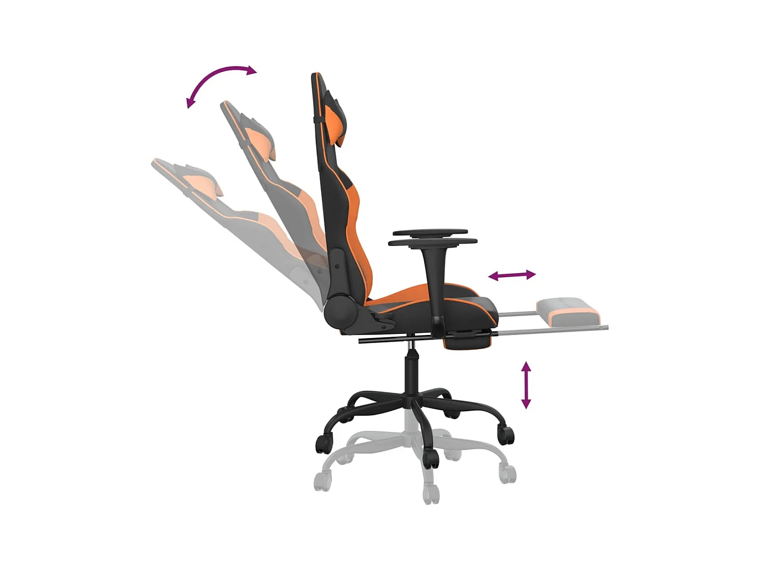 Sedia da gioco per massaggi e poggiapiedi in similpelle nera e arancione