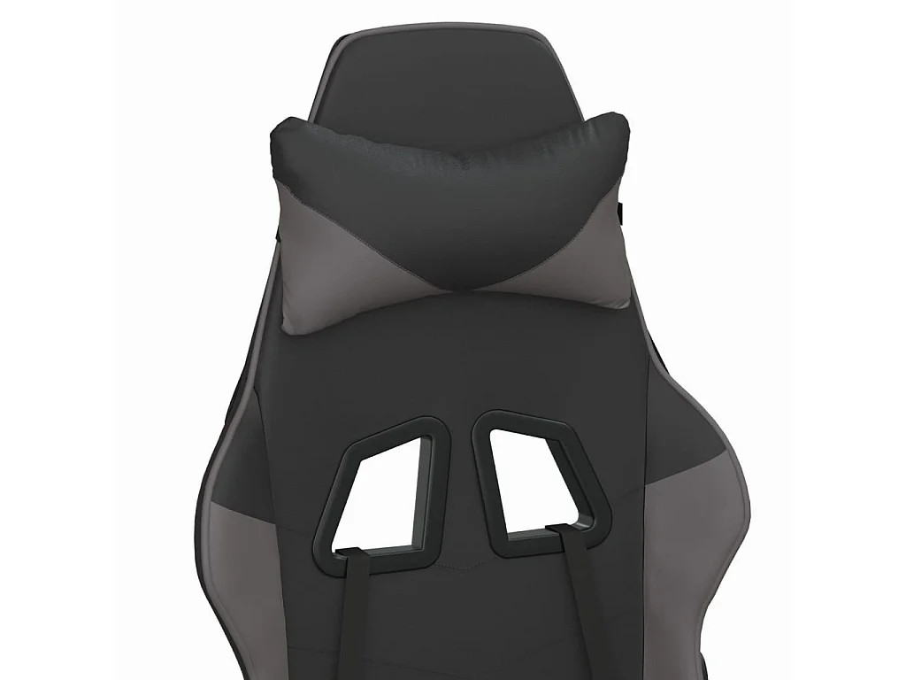 Cadeira de massagem para jogos com apoio para pés em couro sintético preto e cinza