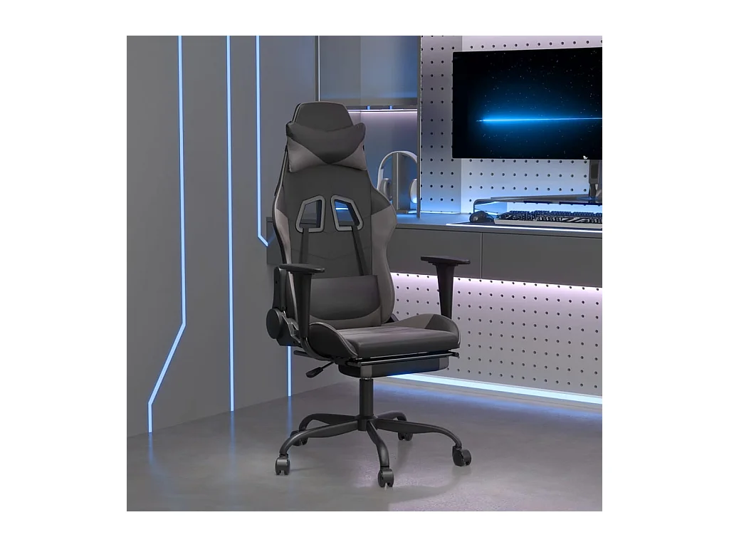 Chaise de jeu de massage avec repose-pied Noir&Gris Similicuir