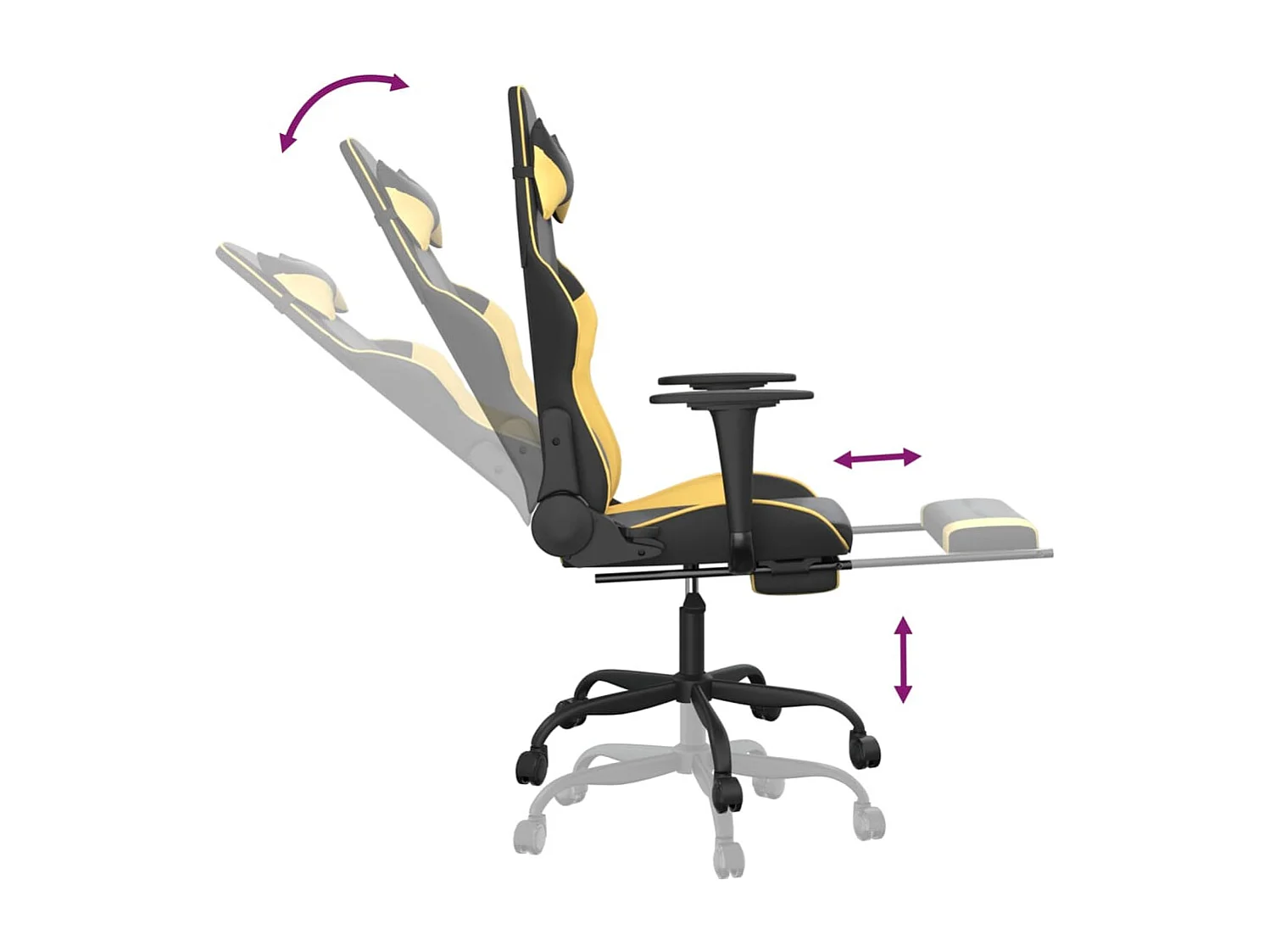 Silla gaming con reposapiés Polipiel negra y dorada