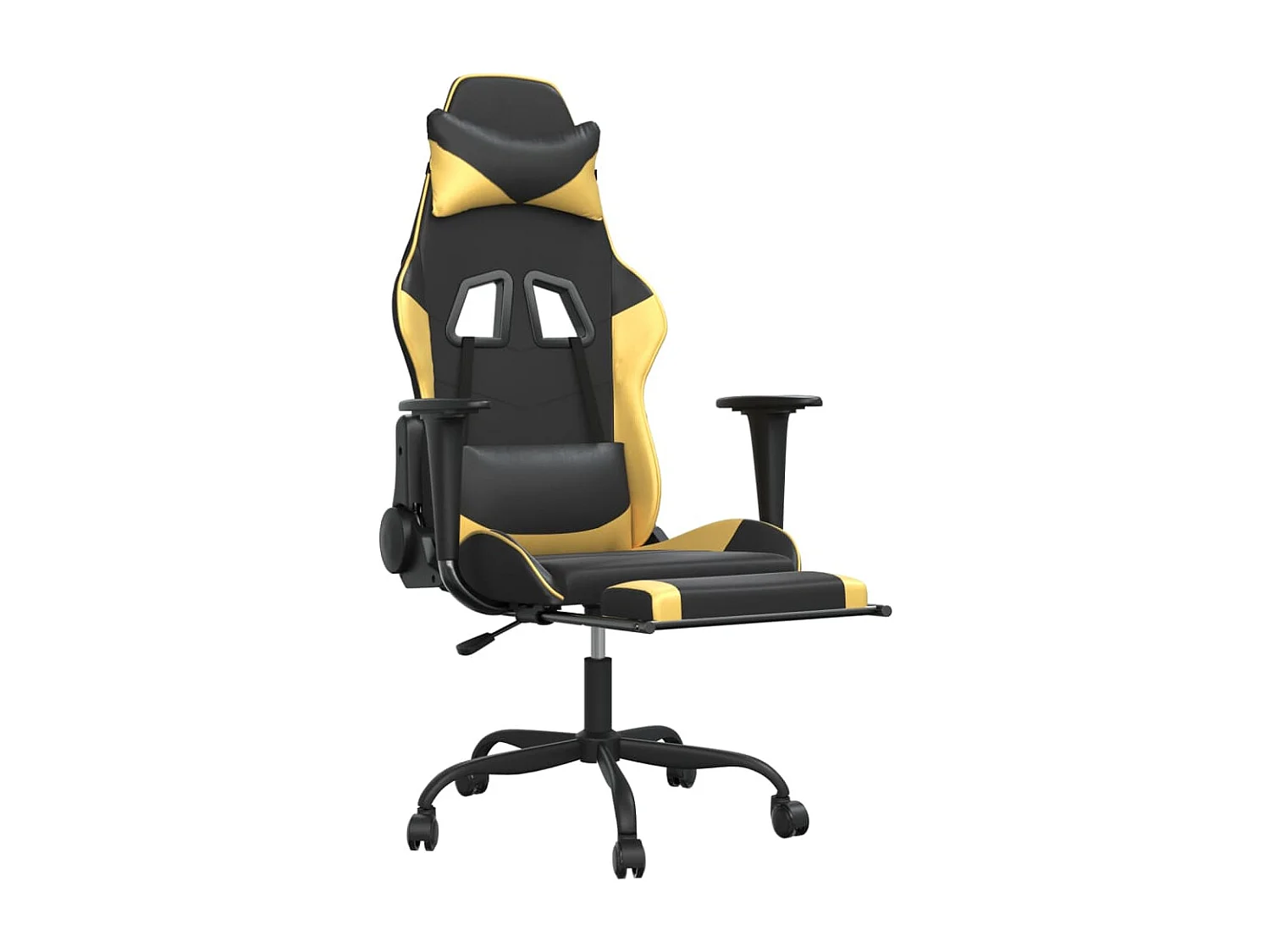 Chaise de jeu avec repose-pied Noir et doré Similicuir