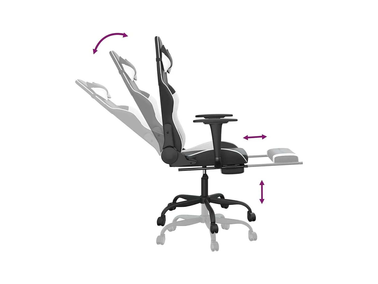 Chaise de jeu de massage avec repose-pied Noir&Blanc Similicuir