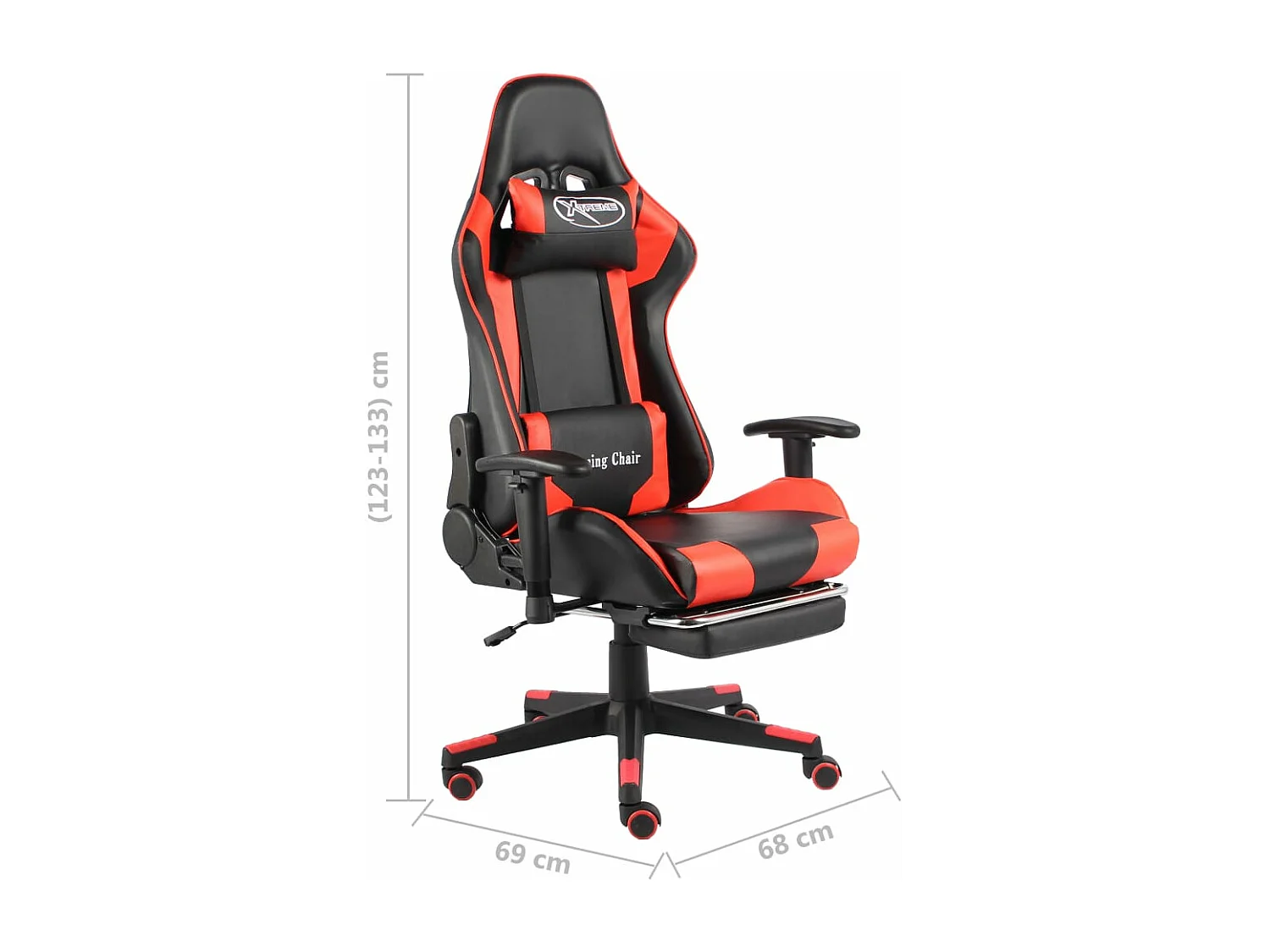 Drehbarer Gaming-Stuhl mit Fußstütze aus rotem PVC