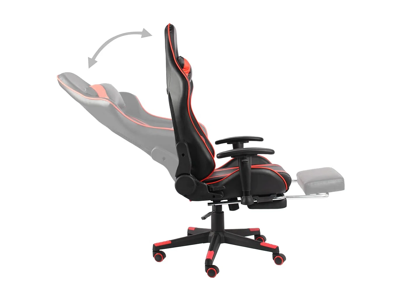 Drehbarer Gaming-Stuhl mit Fußstütze aus rotem PVC