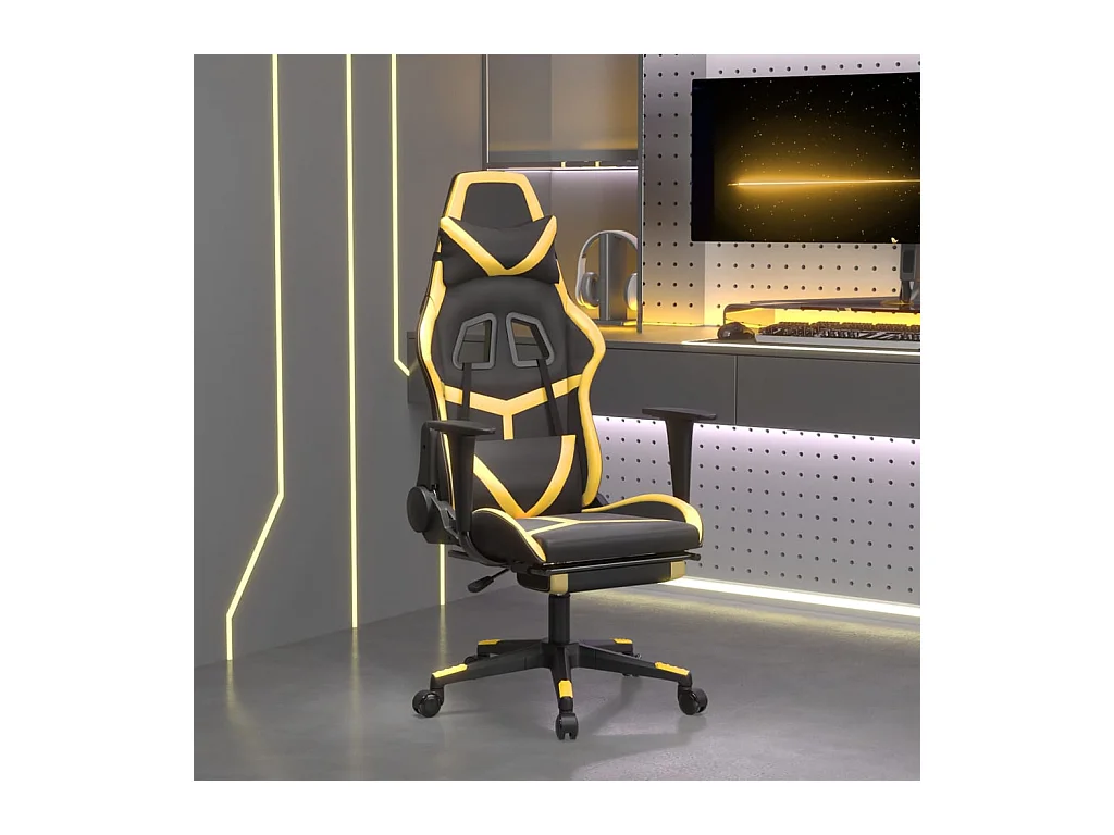 Chaise de jeu de massage avec repose-pied Noir&Doré Similicuir
