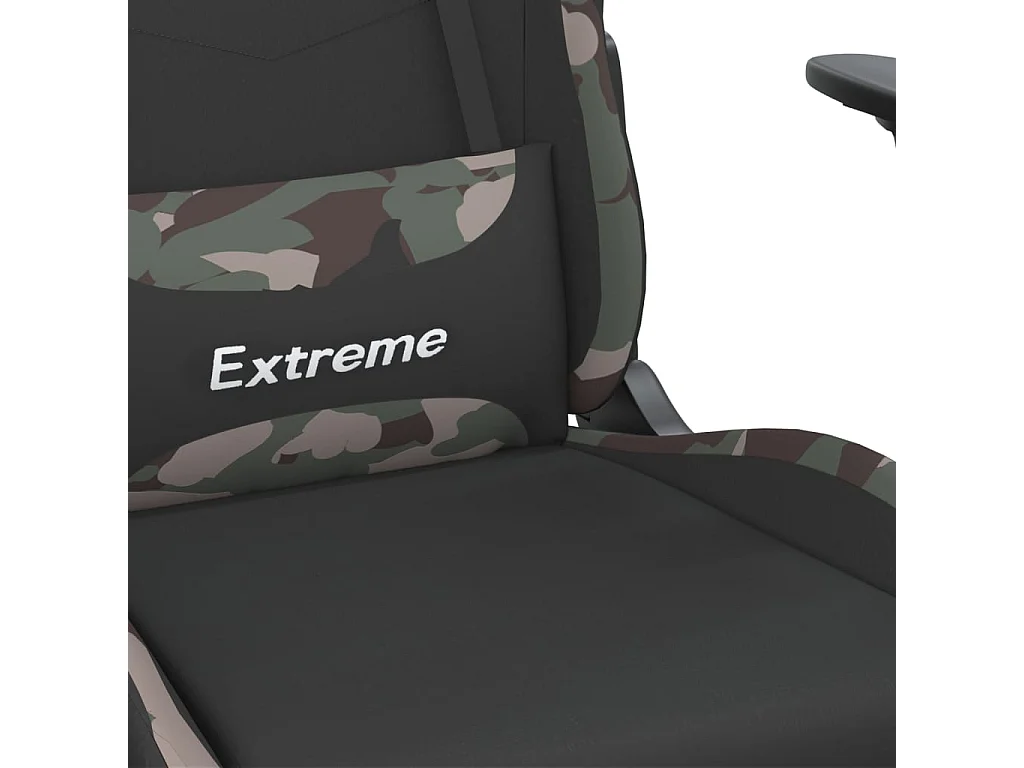 Cadeira de jogos para massagem com apoio para os pés em tecido preto e camuflado