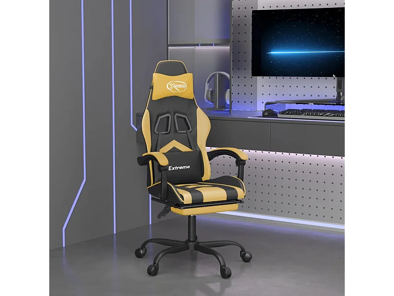 Gaming-Stuhl mit Fußstütze Schwarz-goldenes Kunstleder