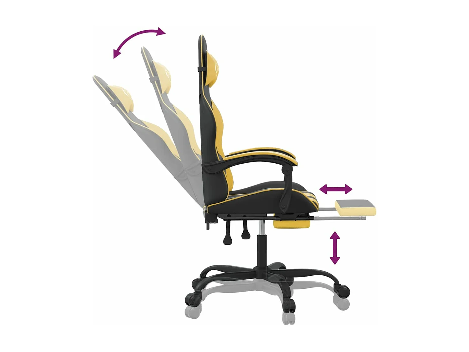 Chaise de jeu avec repose-pied Noir et doré Similicuir