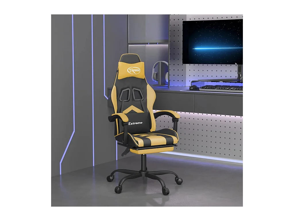 Gaming-Stuhl mit Fußstütze Schwarz-goldenes Kunstleder