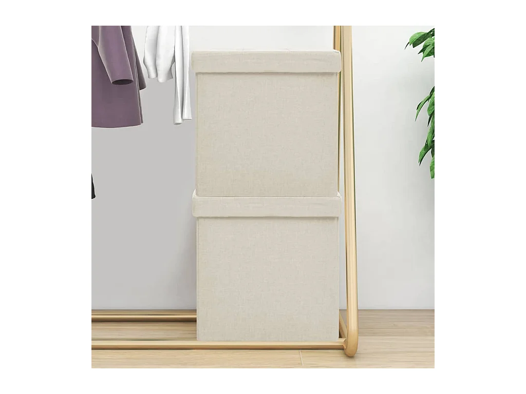 Tabourets de rangement pliables lot de 2 blanc crème Faux lin