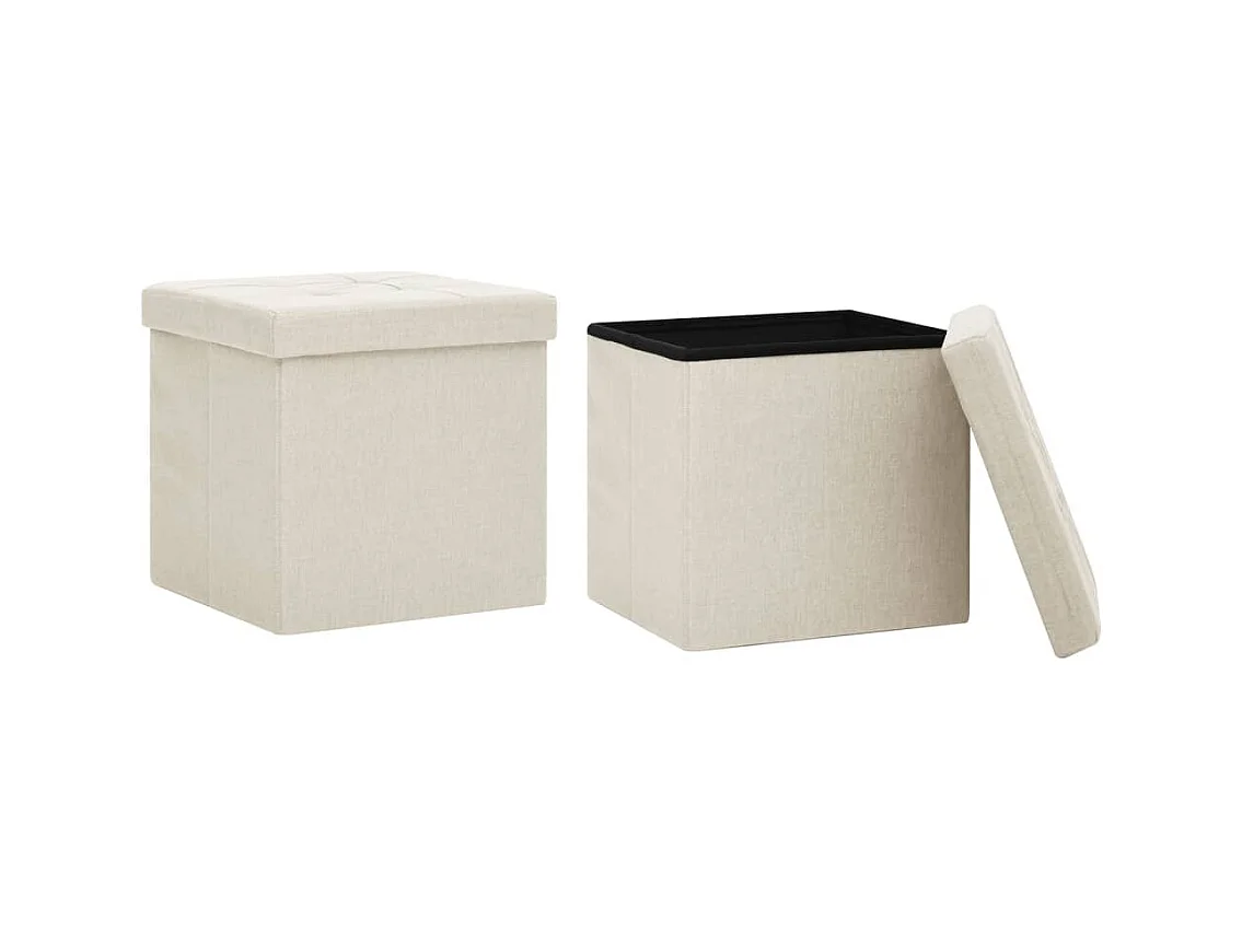Tabourets de rangement pliables lot de 2 blanc crème Faux lin