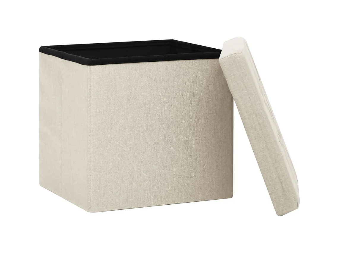 Tabourets de rangement pliables lot de 2 blanc crème Faux lin