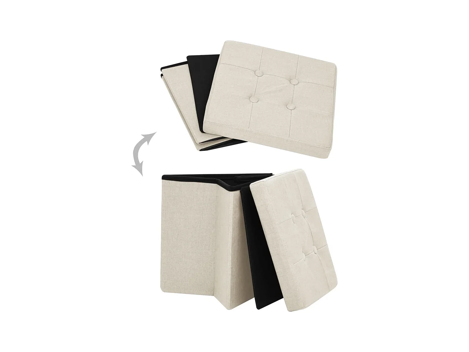 Tabourets de rangement pliables lot de 2 blanc crème Faux lin