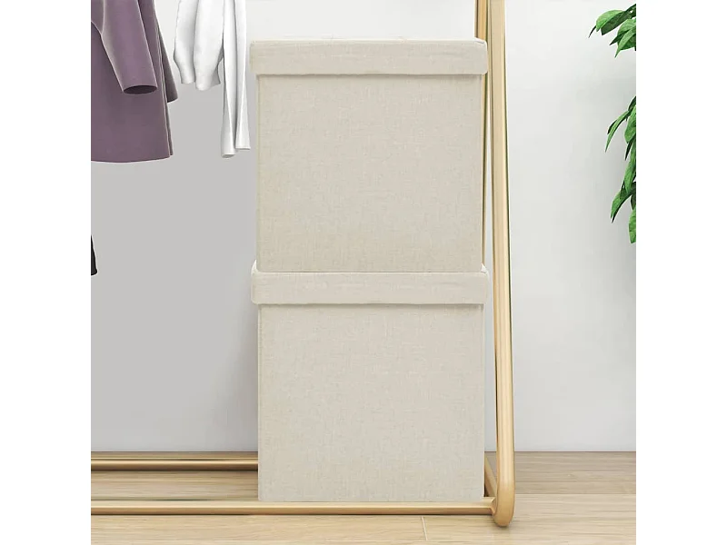 Tabourets de rangement pliables lot de 2 blanc crème Faux lin