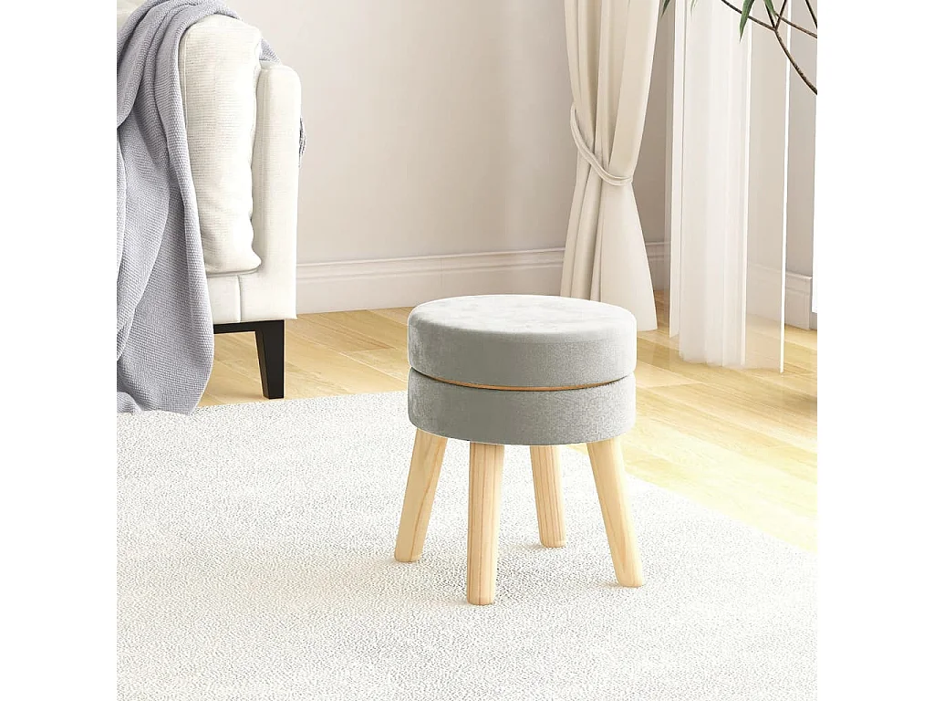 Runder Hocker aus hellgrauem Samt