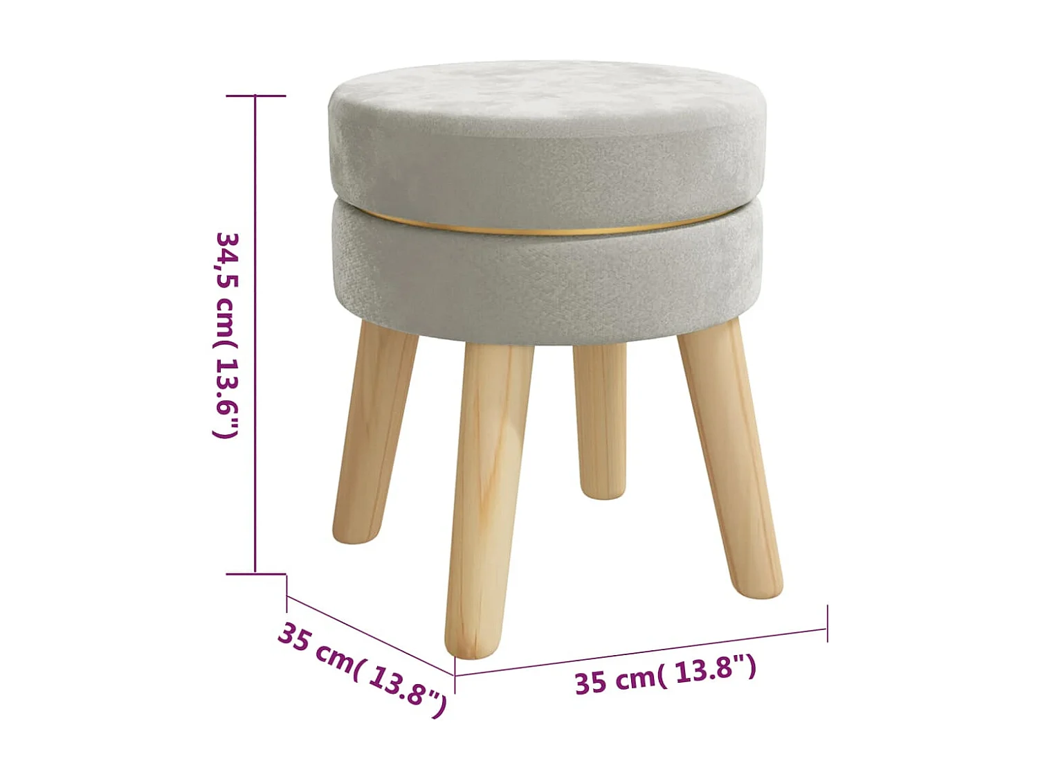 Runder Hocker aus hellgrauem Samt