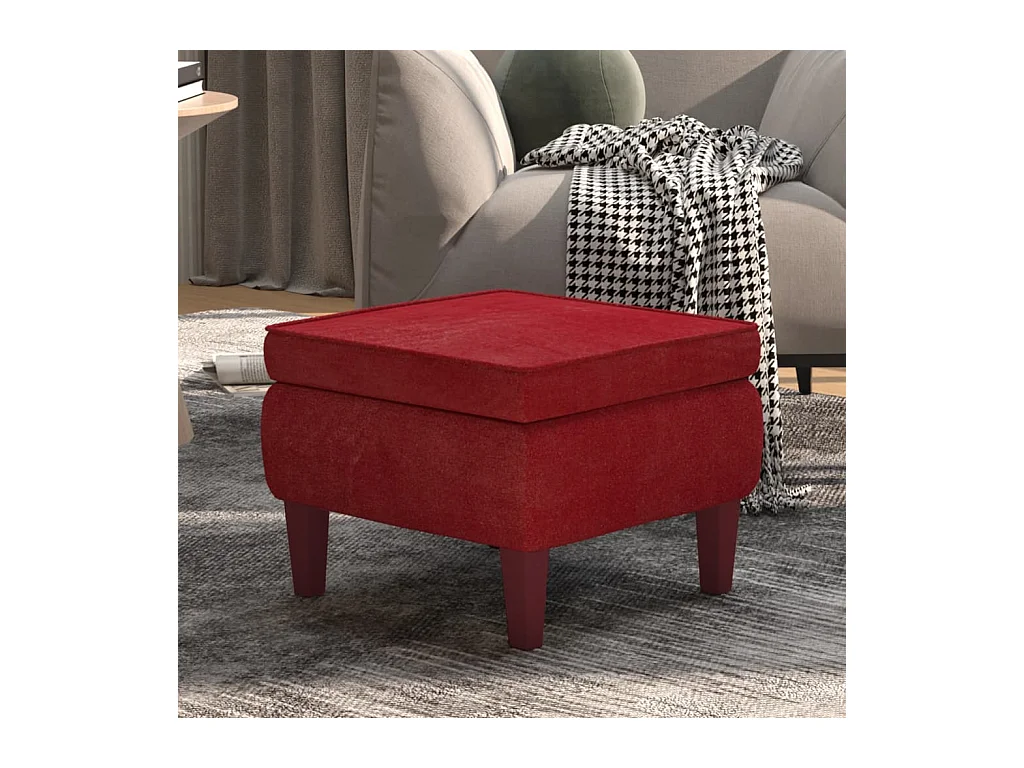 Tabouret avec pieds en bois Rouge bordeaux Velours