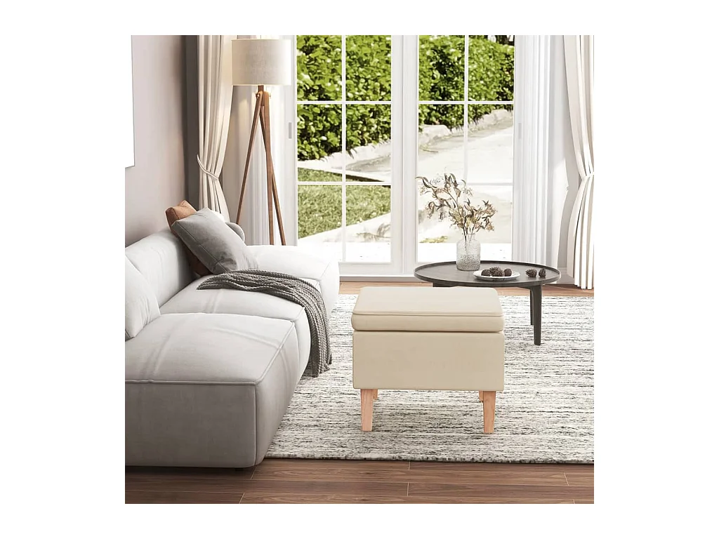 Tabouret avec pieds en bois Crème Tissu