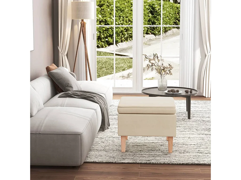 Tabouret avec pieds en bois Crème Tissu