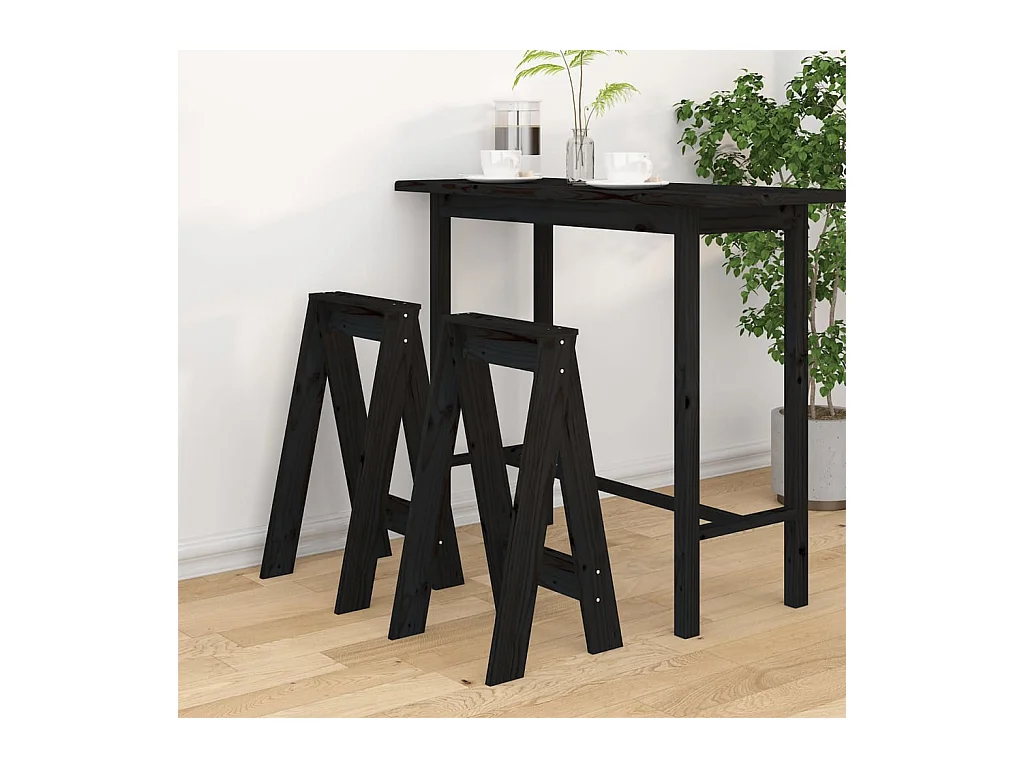 Tabourets lot de 2 noir 40x40x75 cm bois massif de pin