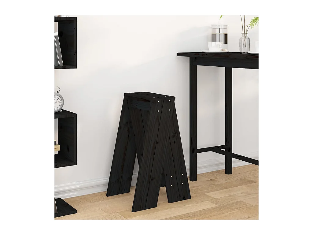 Tabourets lot de 2 noir 40x40x75 cm bois massif de pin