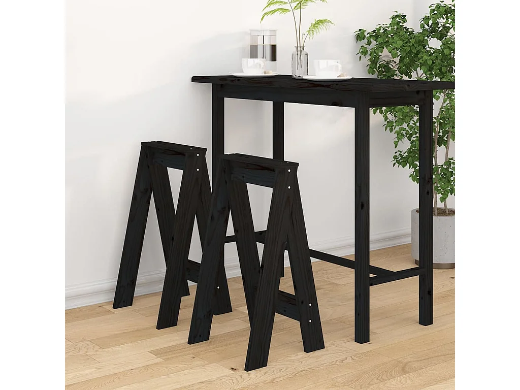 Tabourets lot de 2 noir 40x40x75 cm bois massif de pin