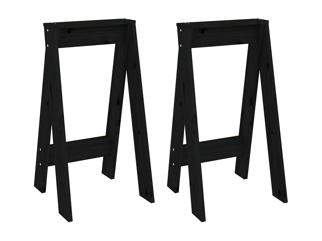 Tabourets lot de 2 noir 40x40x75 cm bois massif de pin