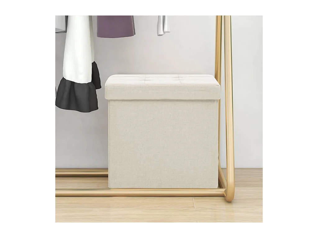 Tabouret de rangement pliable Blanc crème Faux lin
