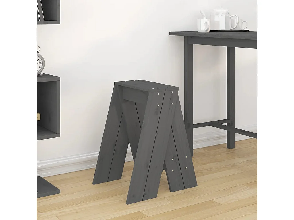 Tabourets lot de 2 gris 40x40x60 cm bois massif de pin