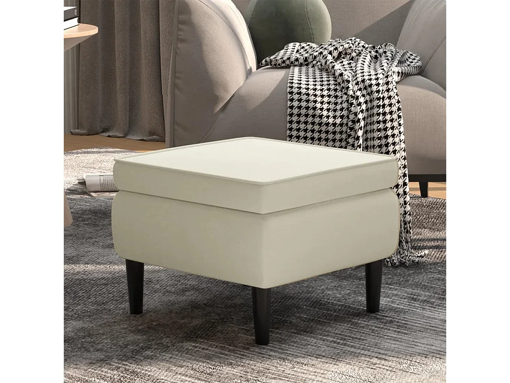 Tabouret avec pieds en bois Crème Velours