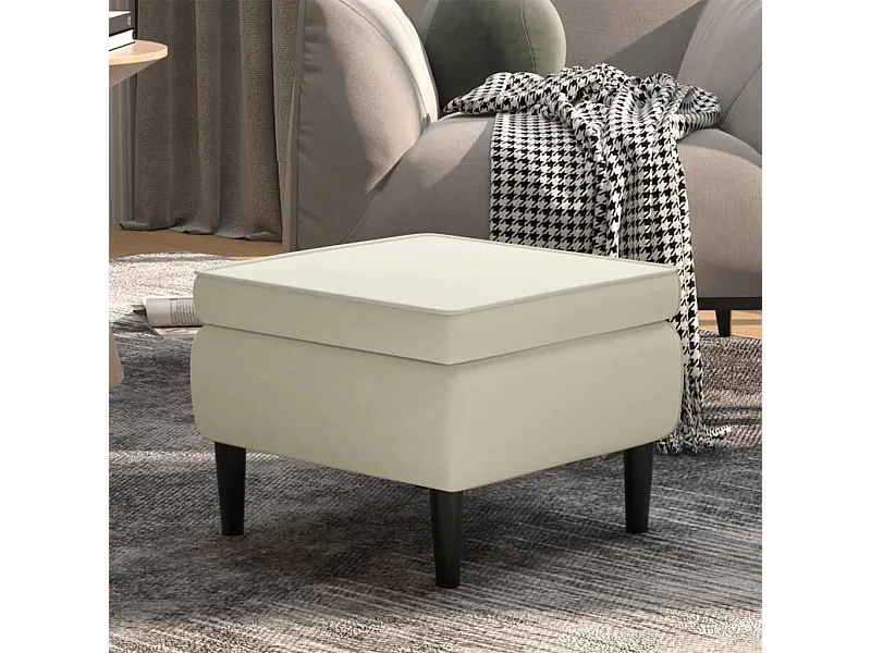 Sgabello con gambe in legno Velluto Crema